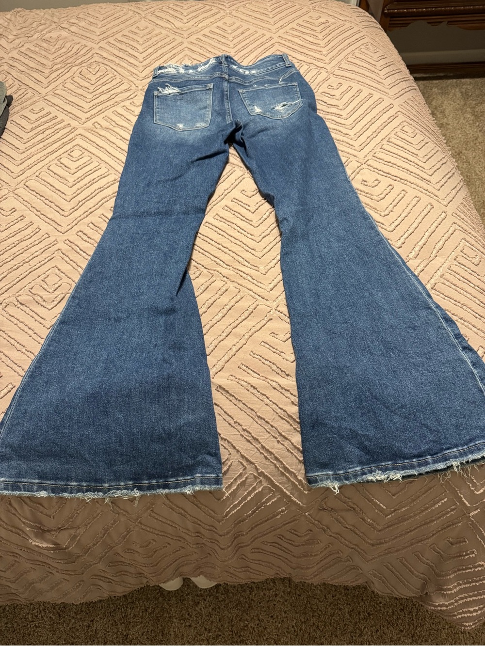 Flying Monkey Dark Blue Flare Jeans with Frayed Hem